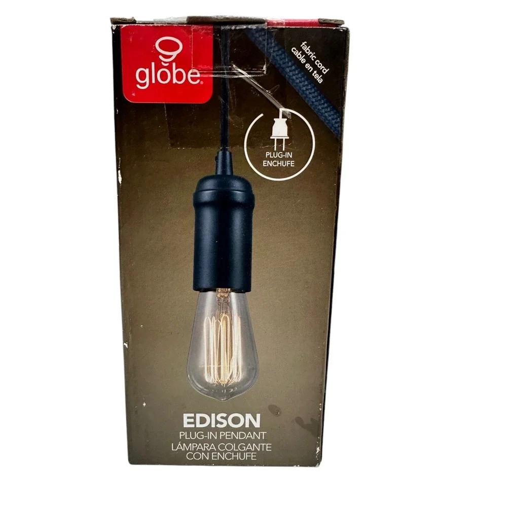 Globe electric 60844 1-Light Vintage Edison Matte‎ Black Plug-In Mini Pendant